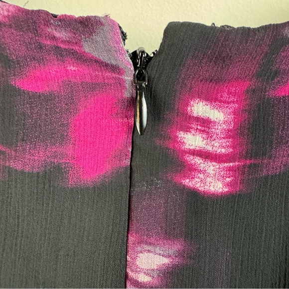 NWT DKNY Black Floral Wrap Mock Wrap Midi Dress Size 6 Sheer Long Sleeve - Picture 4 of 12